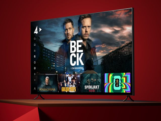 En TV-skärm med huvudpersonerna i Beck.